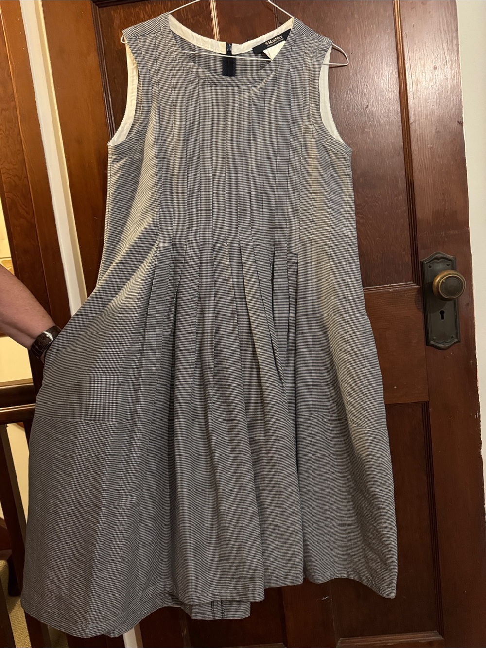 MaxMara Micro-Check Sleeveless Pleated A-Line Dress